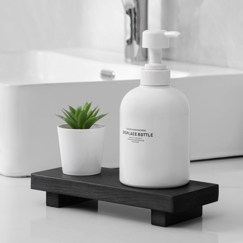 zoocatia Bathroom Counter Organizer Wood Pedestal Stand Farmhouse Decorative Tray Soap Holder for Kitchen Decor  Small  Black - Image 2